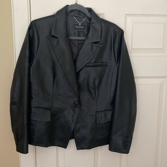 BCBG Black Faux Leather Blazer Jacket - Picture 1 of 11